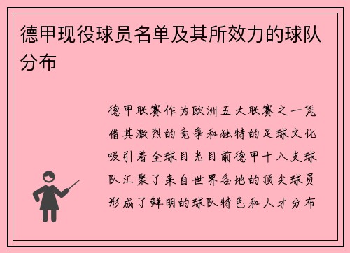 德甲现役球员名单及其所效力的球队分布