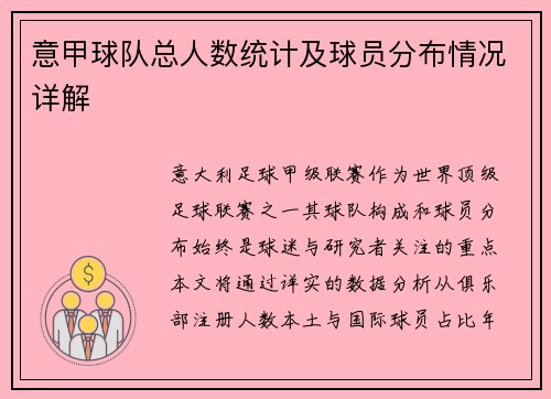 意甲球队总人数统计及球员分布情况详解